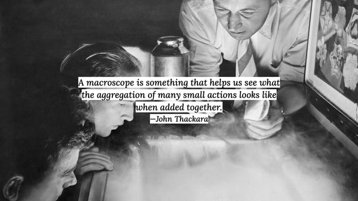 A macroscope is something that helps us see what the aggregation of many small actions looks like when added together. —John 