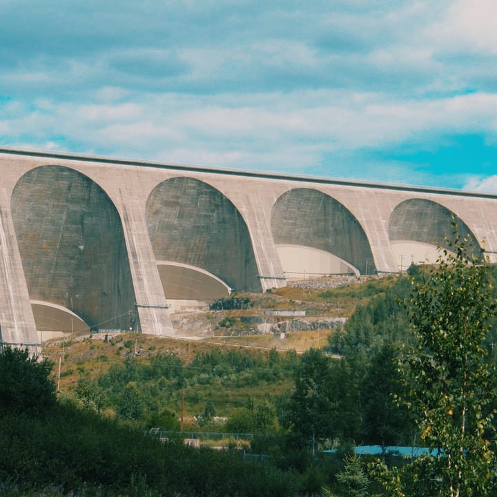 The Daniel-Johnson Dam, located 214 km north of Baie-Comeau, Quebec.