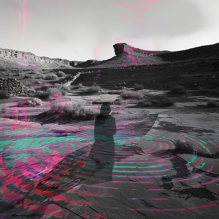 Layering and glitching of two images using Midjourney.